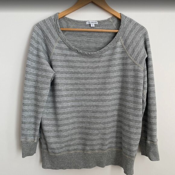 James Perse Vintage Raglan Sleeve Gray & White Striped Sweatshirt 3/4 Sleeve (L) - Picture 2 of 9